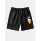 Mens Cartoon Beers Letter Print Loose Drawstring Shorts