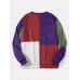 Mens Colorblock Crew Neck Preppy Pullover Sweatshirts