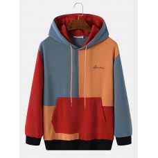 Mens Letter Vivid Color Kangaroo Pocket Long Sleeve Hooded Sweatshirts