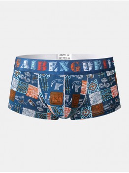 Mens Underwear Graffiti Print Faux Silk U Convex Boxers