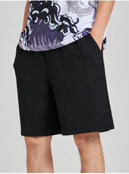 Mens Pattern Textured Loose Mid Length Drawstring Shorts