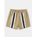 Men Striped Print Belted Wide Legged Above Knee Length Casual Shorts