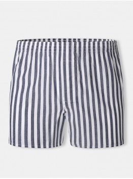 Mens 100  Cotton Basic Striped Breathable Loose Fit Home Lounge Shorts Boxers With Pocket