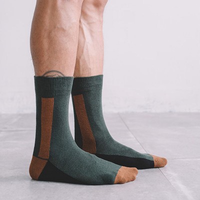 Men Long Socks Dark Green Designer Lines Contrast Color Tube Cotton Socks