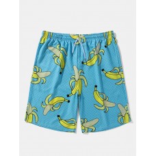 Men Allover Bananas Print Board Beachwear Loose Fit Wide Legged Shorts